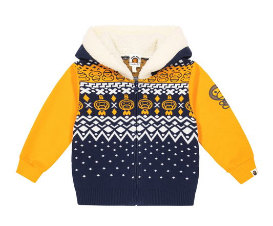 Bape Kids Baby Milo Nordic Knit Zip Hoodie Navy Size 130 K