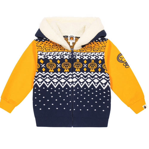 Bape Kids Baby Milo Nordic Knit Zip Hoodie Navy Size 120 K