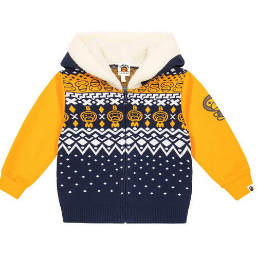 Bape Kids Baby Milo Nordic Knit Zip Hoodie Navy Size 110 K