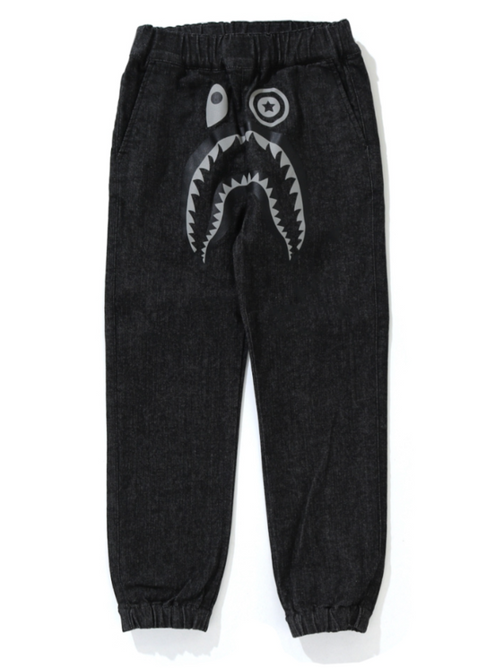 Bape Kids Shark Denim Jogger Pants Black Size 120 K
