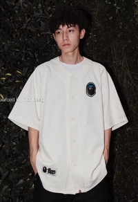 Bape Line Camo S/S White Baseball Jersey Size XXL