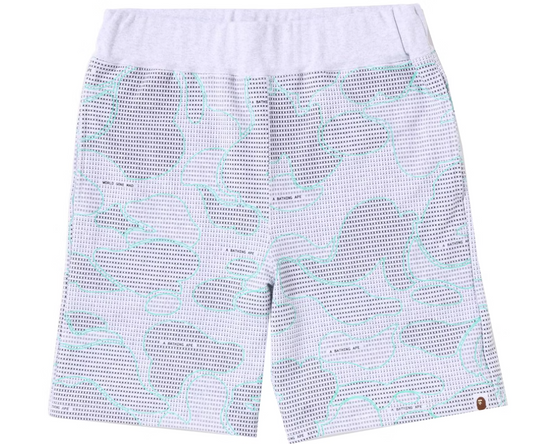 Bape Text Code Camo Grey Sweat Shorts Size Small
