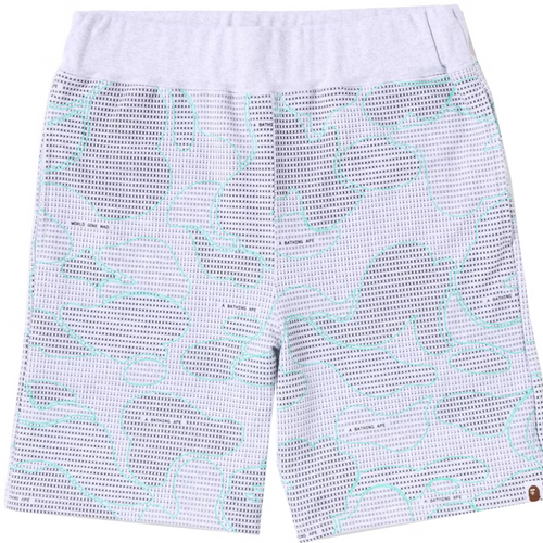 Bape Text Code Camo Grey Sweat Shorts Size Small
