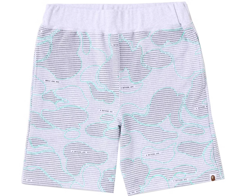 Bape Text Code Camo Grey Sweat Shorts Size Small