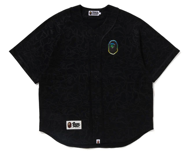 Bape Line Camo S/S Black Baseball Jersey Size XL