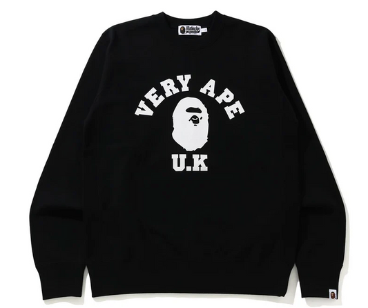 Bape Very Ape UK Black College Crewneck Sweater Size Medium