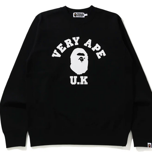 Bape Very Ape UK Black College Crewneck Sweater Size Medium