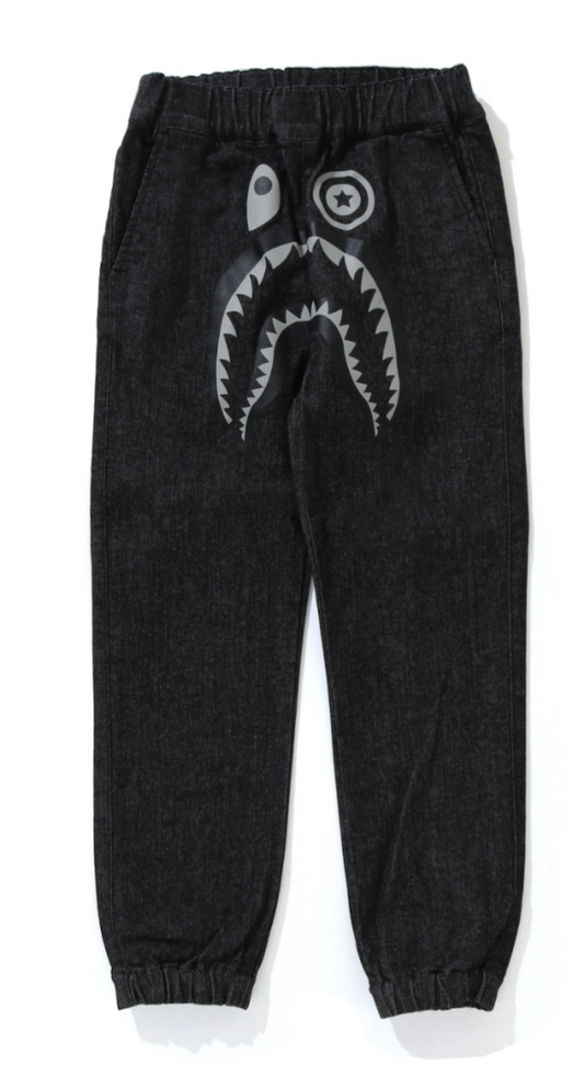 Bape Kids Shark Denim Jogger Pants Black Size 130 K