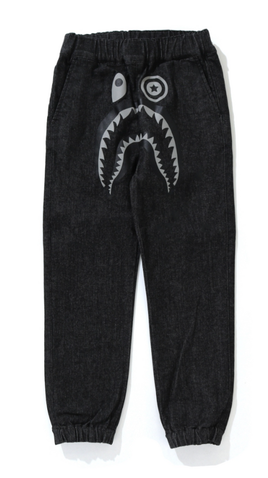 Bape Kids Shark Denim Jogger Pants Black Size 110 K