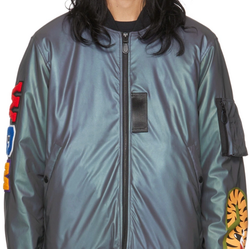 Bape Grey Reflective Loose Shark MA-1 Bomber Jacket Size Medium
