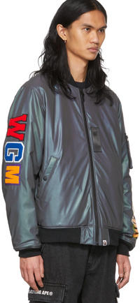 Bape Grey Reflective Loose Shark MA-1 Bomber Jacket Size Small