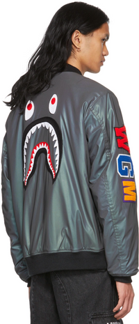 Bape Grey Reflective Loose Shark MA-1 Bomber Jacket Size Small