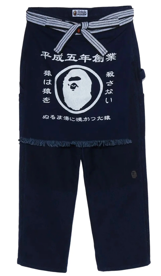 Bape Sashiko Indigo Apron Painter Pants Size Medium
