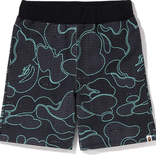 Bape Text Code Camo Black Sweat Shorts Size Large