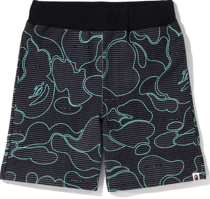 Bape Text Code Camo Black Sweat Shorts Size XXL