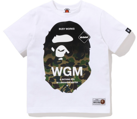 Bape Kids 15th Ann. x FCRB ABC Camo Emblem Print Tee White Size 120 K