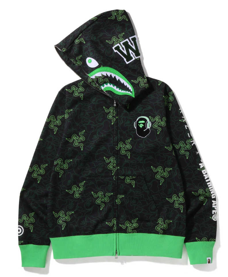 Bape X Razer Neon Camo Shark Full-Zip Hoodie Size XL
