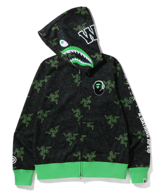 Bape X Razer Neon Camo Shark Full-Zip Hoodie Size XL