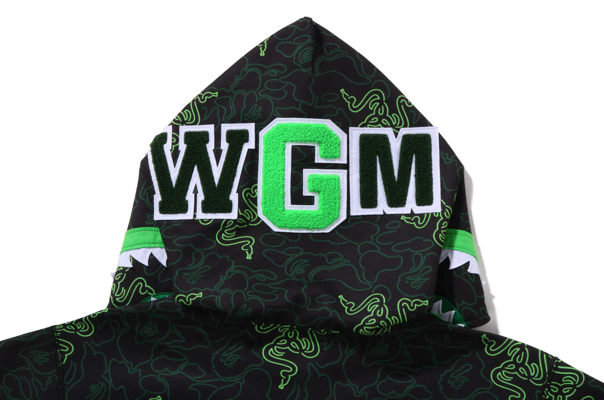 Bape X Razer Neon Camo Shark Full-Zip Hoodie Size XL