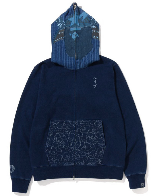 Bape Samurai Shark Indigo Full-Zip Hoodie Size Large