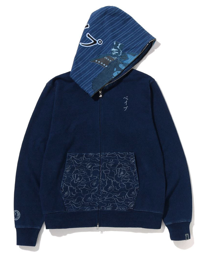 Bape Samurai Shark Indigo Full-Zip Hoodie Size Large