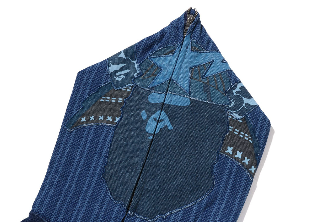 Bape Samurai Shark Indigo Full-Zip Hoodie Size Large