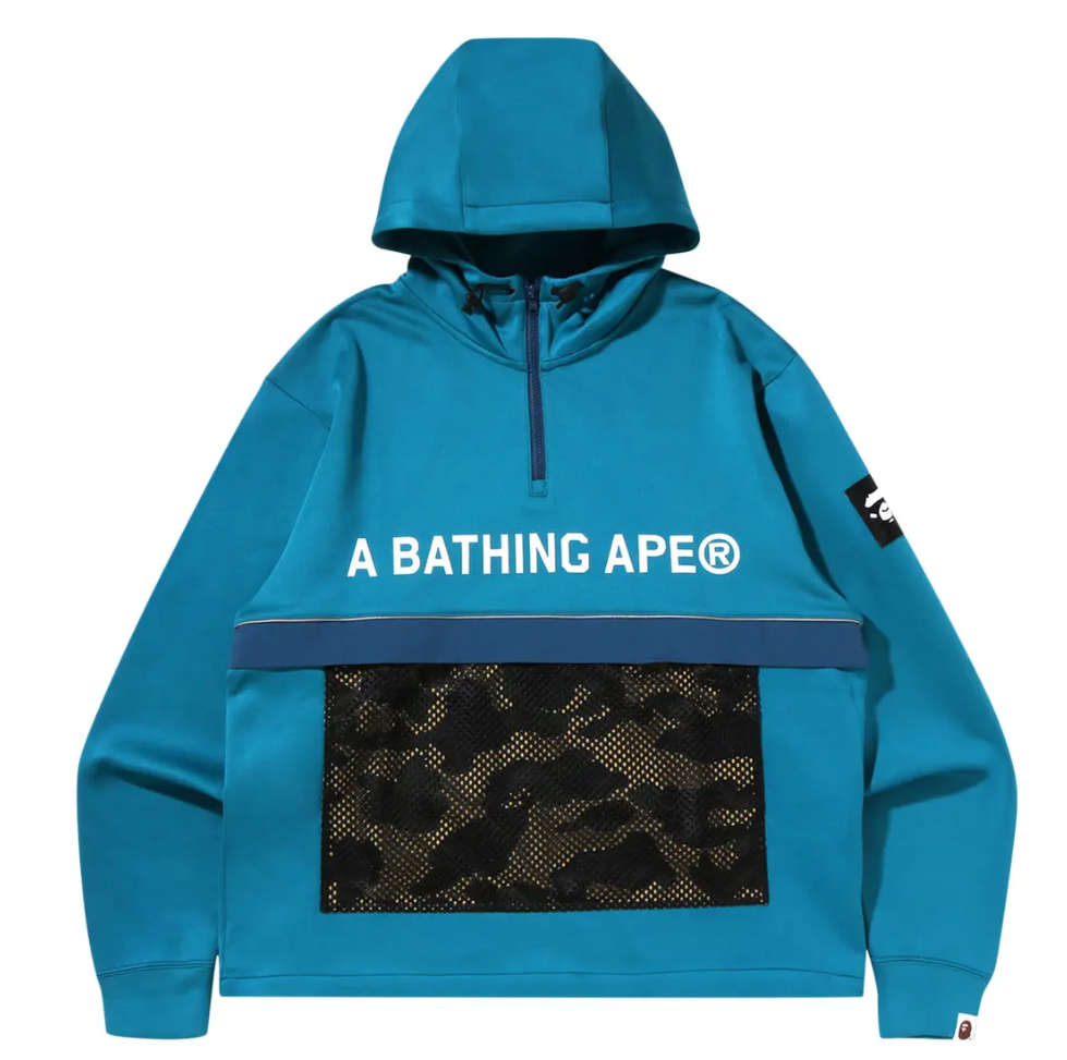 Bape 1st Camo Pocket Double Knit Half-Zip Blue Hoodie Size Medium