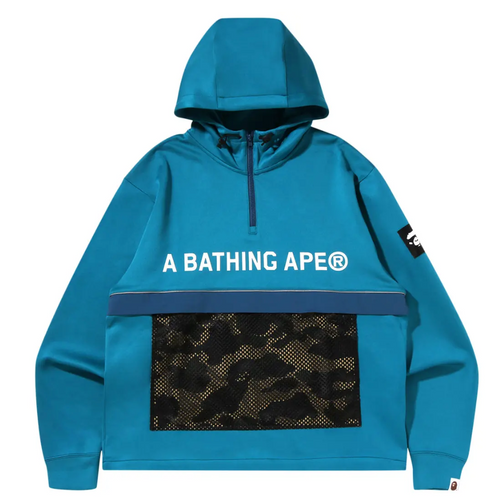 Bape 1st Camo Pocket Double Knit Half-Zip Blue Hoodie Size Medium