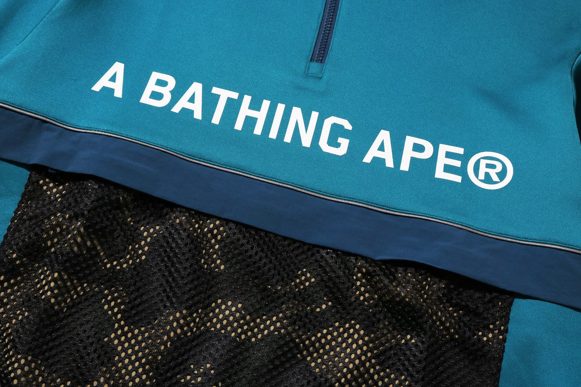 Bape 1st Camo Pocket Double Knit Half-Zip Blue Hoodie Size Medium