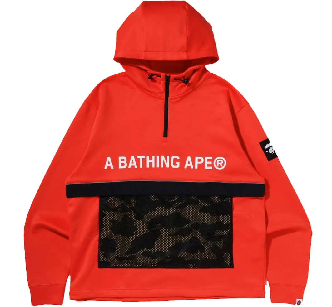 Bape 1st Camo Pocket Double Knit Half-Zip Red Hoodie Size Small