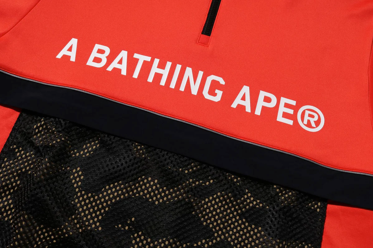 Bape 1st Camo Pocket Double Knit Half-Zip Red Hoodie Size Small