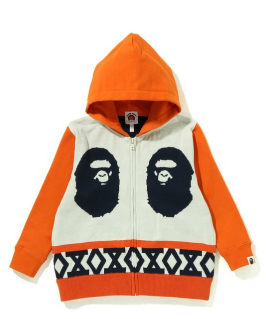 Bape Kids Ape Head Knit Body Zip Hoodie Orange Size 120 K