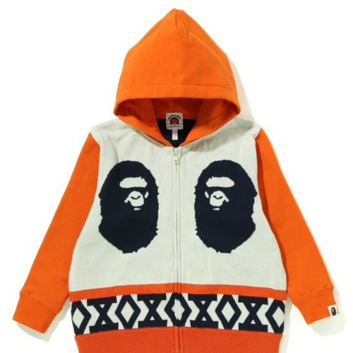 Bape Kids Ape Head Knit Body Zip Hoodie Orange Size 120 K