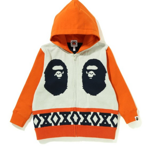 Bape Kids Ape Head Knit Body Zip Hoodie Orange Size 100 K
