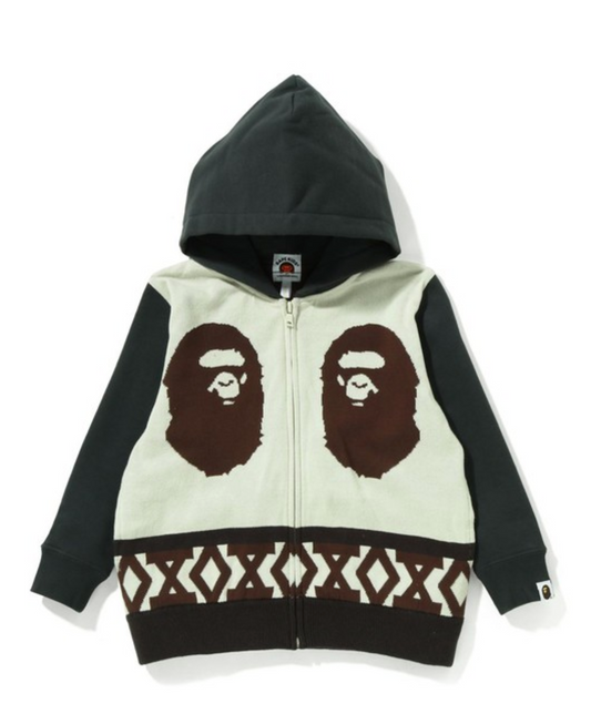Bape Kids Ape Head Knit Body Zip Hoodie Charcoal Size 100 K