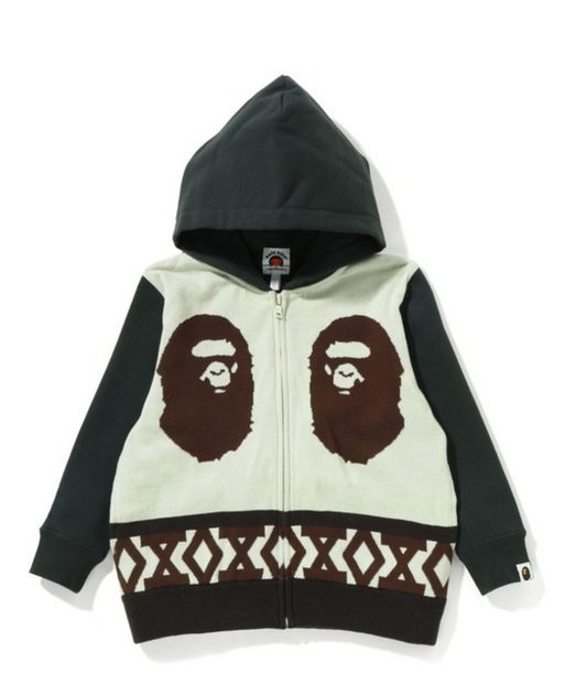 Bape Kids Ape Head Knit Body Zip Hoodie Charcoal Size 120 K