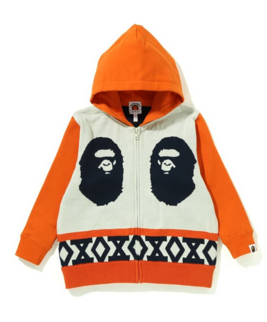 Bape Kids Ape Head Knit Body Zip Hoodie Orange Size 110 K