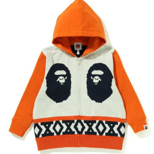 Bape Kids Ape Head Knit Body Zip Hoodie Orange Size 110 K