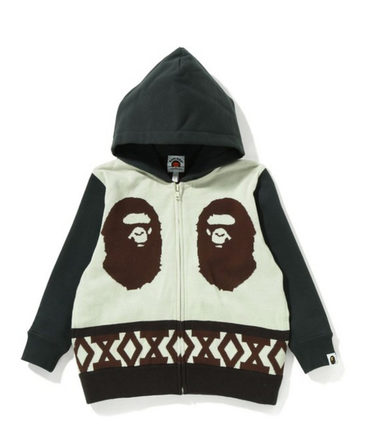 Bape Kids Ape Head Knit Body Zip Hoodie Charcoal Size 110 K