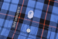 Bape Logo Check Loose Fit Blue Shirt Size Small