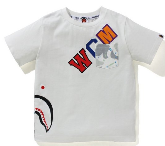 Bape Kids Space Camo Multi Shark Pocket Tee White Size 120 K