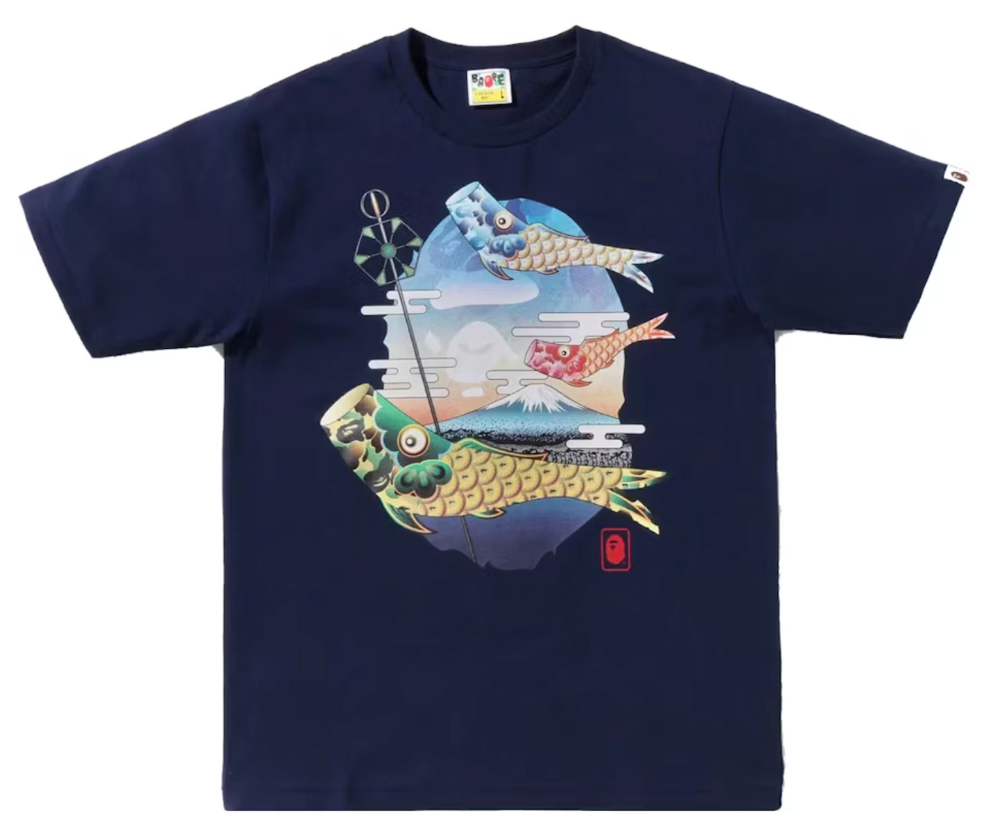 Bape Kids Koinobori Carp Flags Ape Head Tee Navy Size 100 K