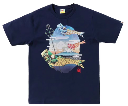 Bape Kids Koinobori Carp Flags Ape Head Tee Navy Size 100 K