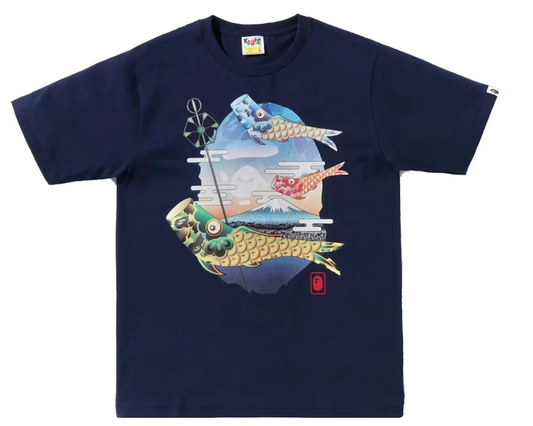 Bape Kids Koinobori Carp Flags Ape Head Tee Navy Size 120 K
