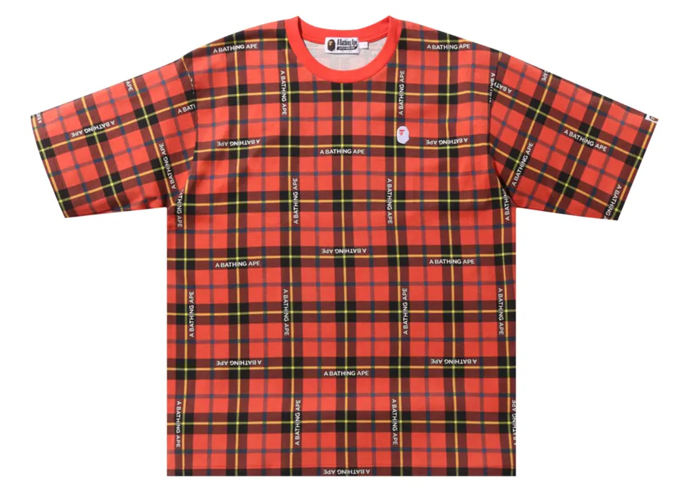 Bape Logo Check Relaxed Red One Point T-Shirt Size Small