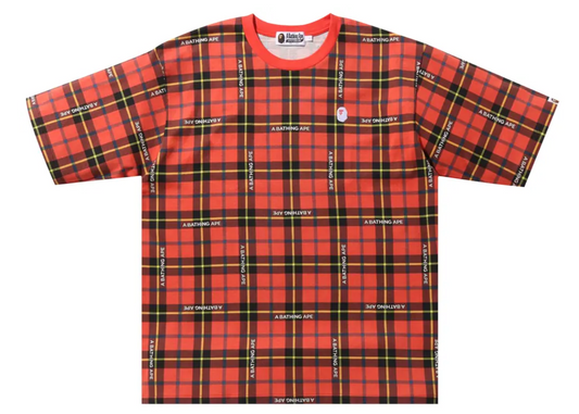 Bape Logo Check Relaxed Red One Point T-Shirt Size Small