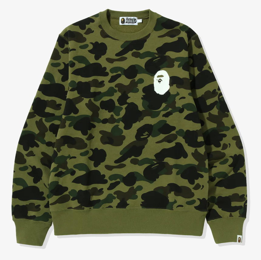 Bape 1st Camo Ape Head Green Crewneck Sweater Size Medium