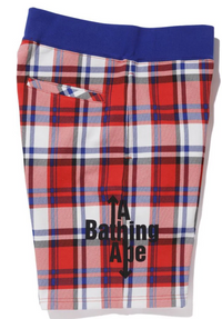Bape London 0ZX Red Check Sweat Shorts Size Small