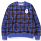 Bape Check Logo Loose Fit Blue Crewneck Sweater Size Small