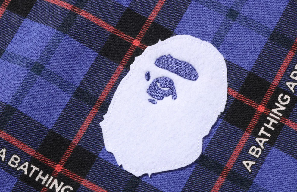 Bape Check Logo Loose Fit Blue Crewneck Sweater Size Small